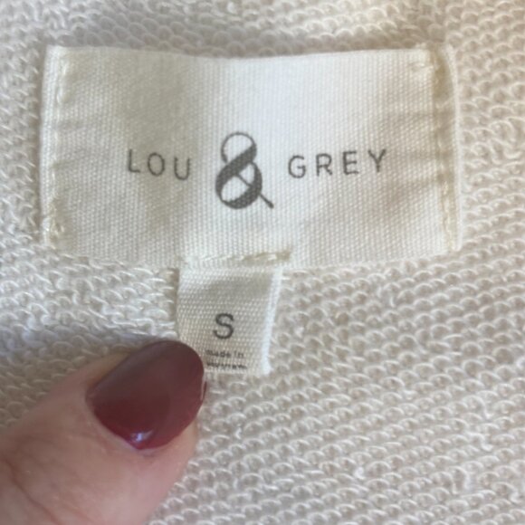 Lou & Grey White Pullover Sweatshirt with Striped Sleeves - Size S - Picture 7 of 10